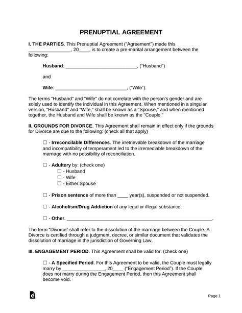 Prenuptial Agreement Template Microsoft Word